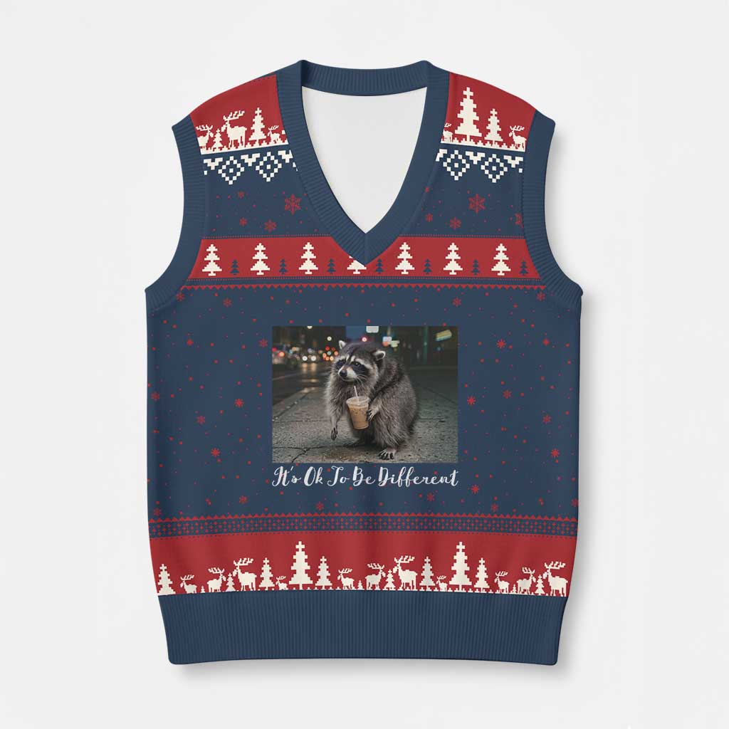 Its Ok To Be Different Jimothy Raccoon V-Neck Knit Sweater Vest Funny Short Spine Wildlife TS12 Navy Red Print Your Wear