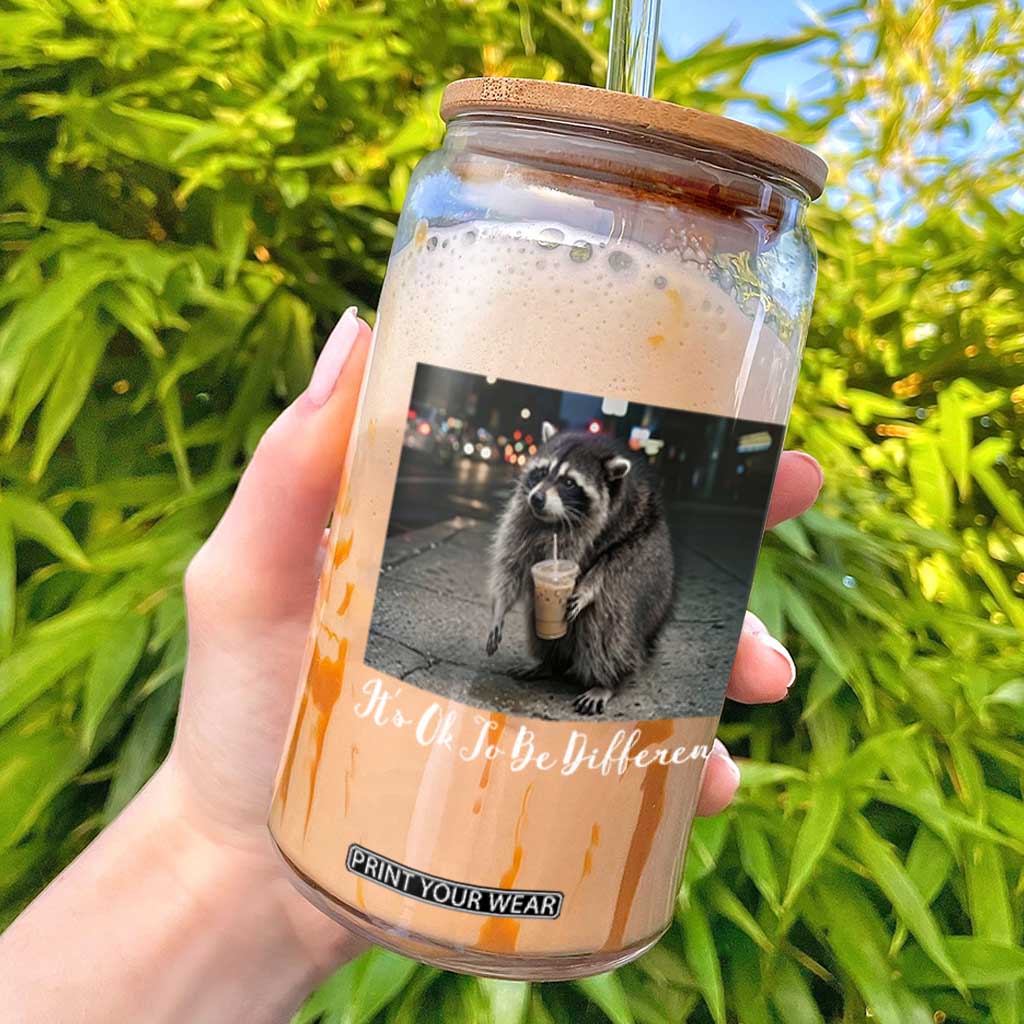 Its Ok To Be Different Jimothy Raccoon Glass Can Funny Short Spine Wildlife TS12 Black Print Your Wear
