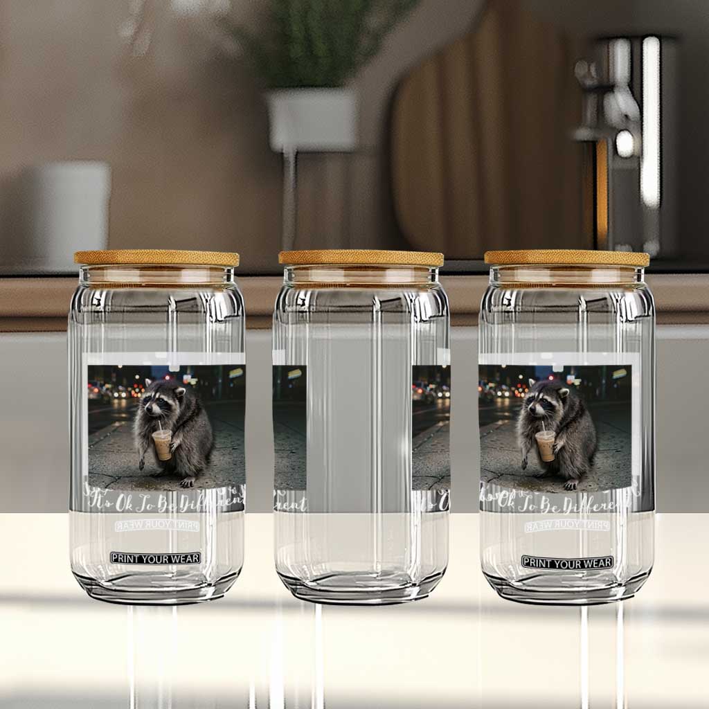 Its Ok To Be Different Jimothy Raccoon Glass Can Funny Short Spine Wildlife
