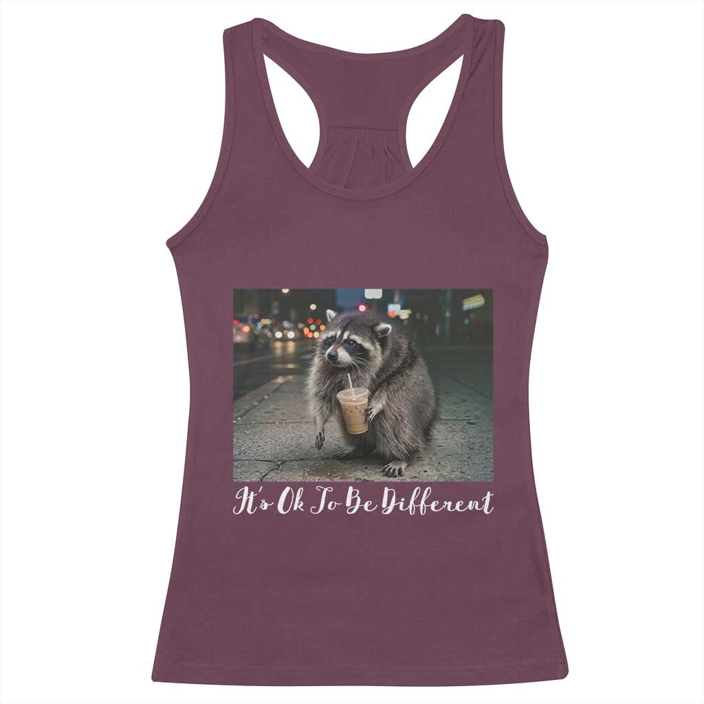 Its Ok To Be Different Jimothy Raccoon Racerback Tank Top Funny Short Spine Wildlife