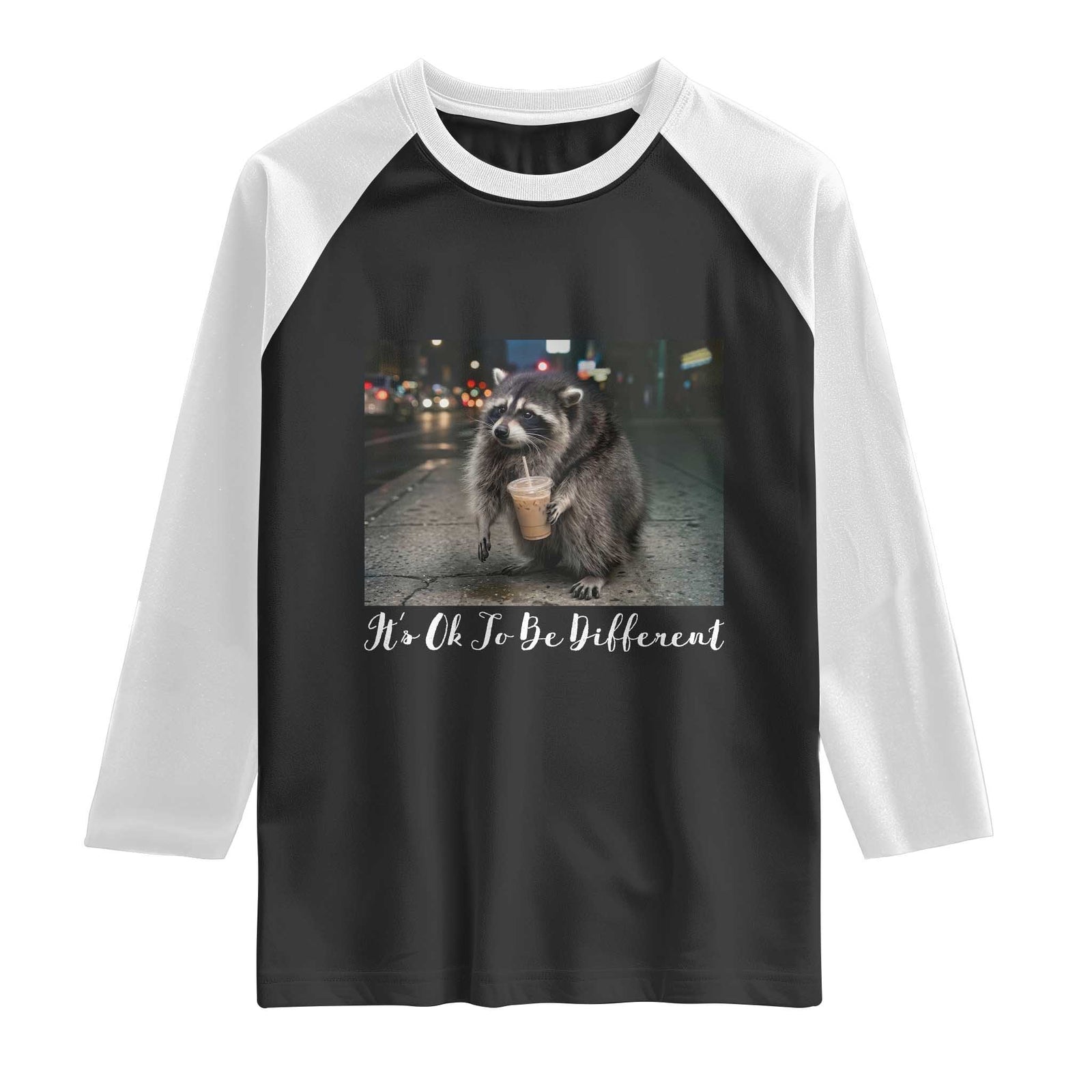 Its Ok To Be Different Jimothy Raccoon Raglan Shirt Funny Short Spine Wildlife TS12 Black White Print Your Wear