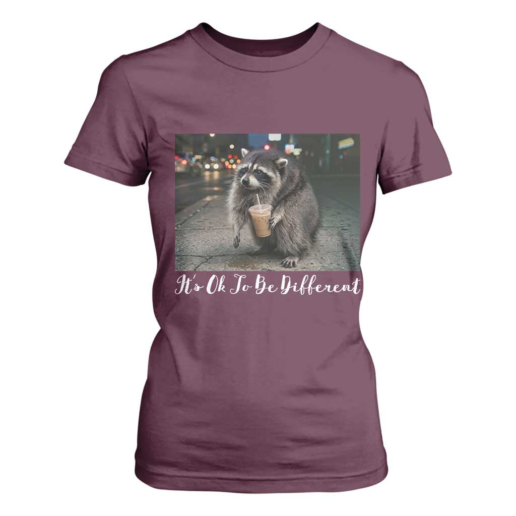 Its Ok To Be Different Jimothy Raccoon T Shirt For Women Funny Short Spine Wildlife