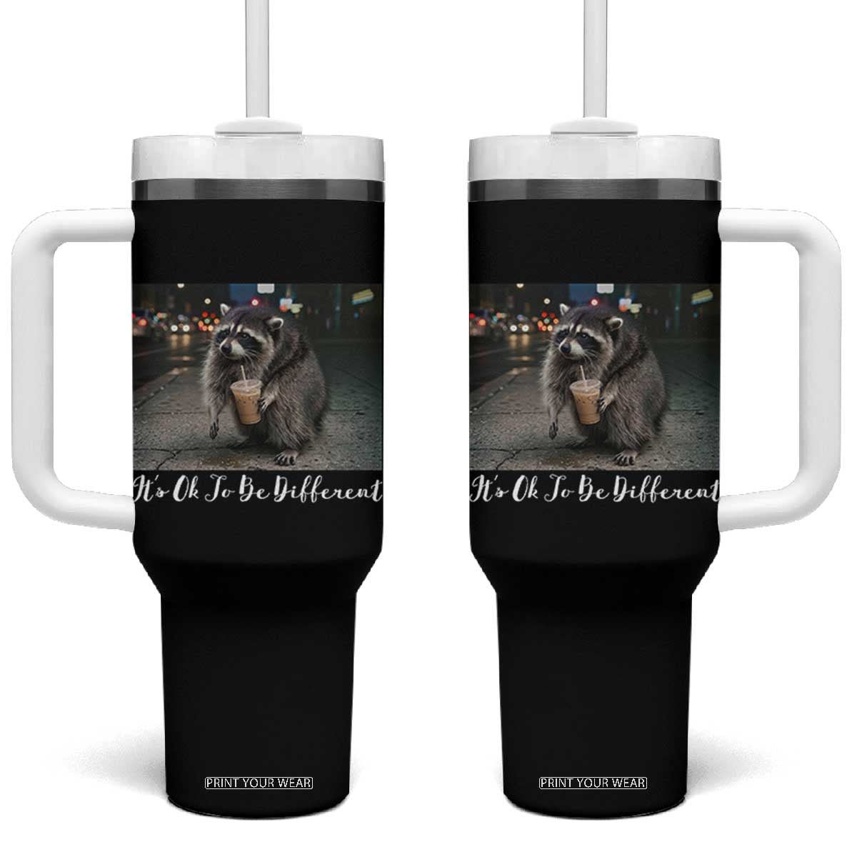 Its Ok To Be Different Jimothy Raccoon Tumbler With Handle Funny Short Spine Wildlife TS12 One Size: 40 oz Black Print Your Wear