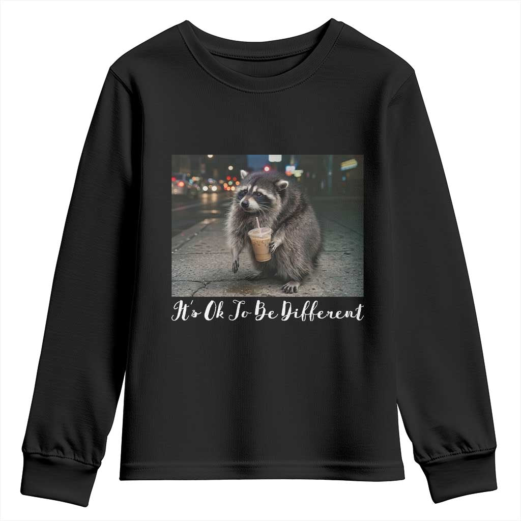 Its Ok To Be Different Jimothy Raccoon Youth Sweatshirt Funny Short Spine Wildlife TS12 Black Print Your Wear