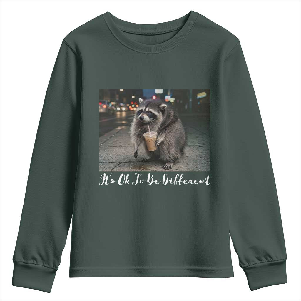 Its Ok To Be Different Jimothy Raccoon Youth Sweatshirt Funny Short Spine Wildlife
