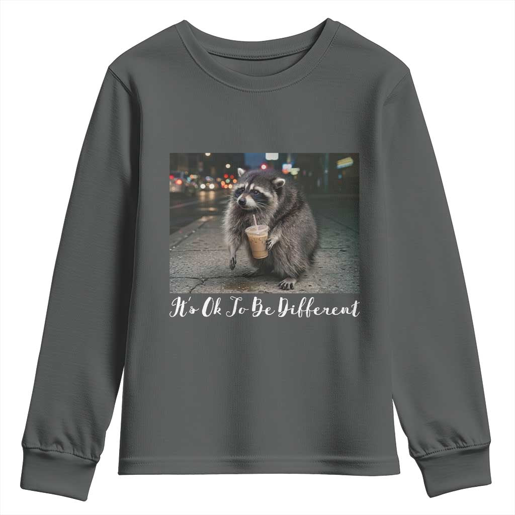 Its Ok To Be Different Jimothy Raccoon Youth Sweatshirt Funny Short Spine Wildlife