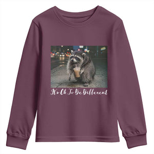 Its Ok To Be Different Jimothy Raccoon Youth Sweatshirt Funny Short Spine Wildlife