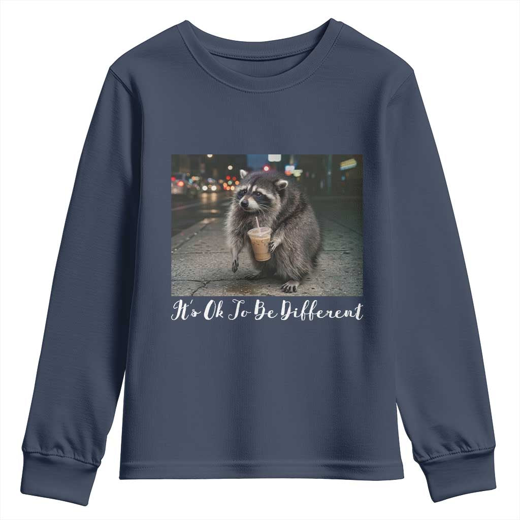 Its Ok To Be Different Jimothy Raccoon Youth Sweatshirt Funny Short Spine Wildlife