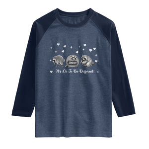 Its Ok To Be Different Jimothy Raccoon Raglan Shirt Cute Trash Panda Viral Animal Lover Gift