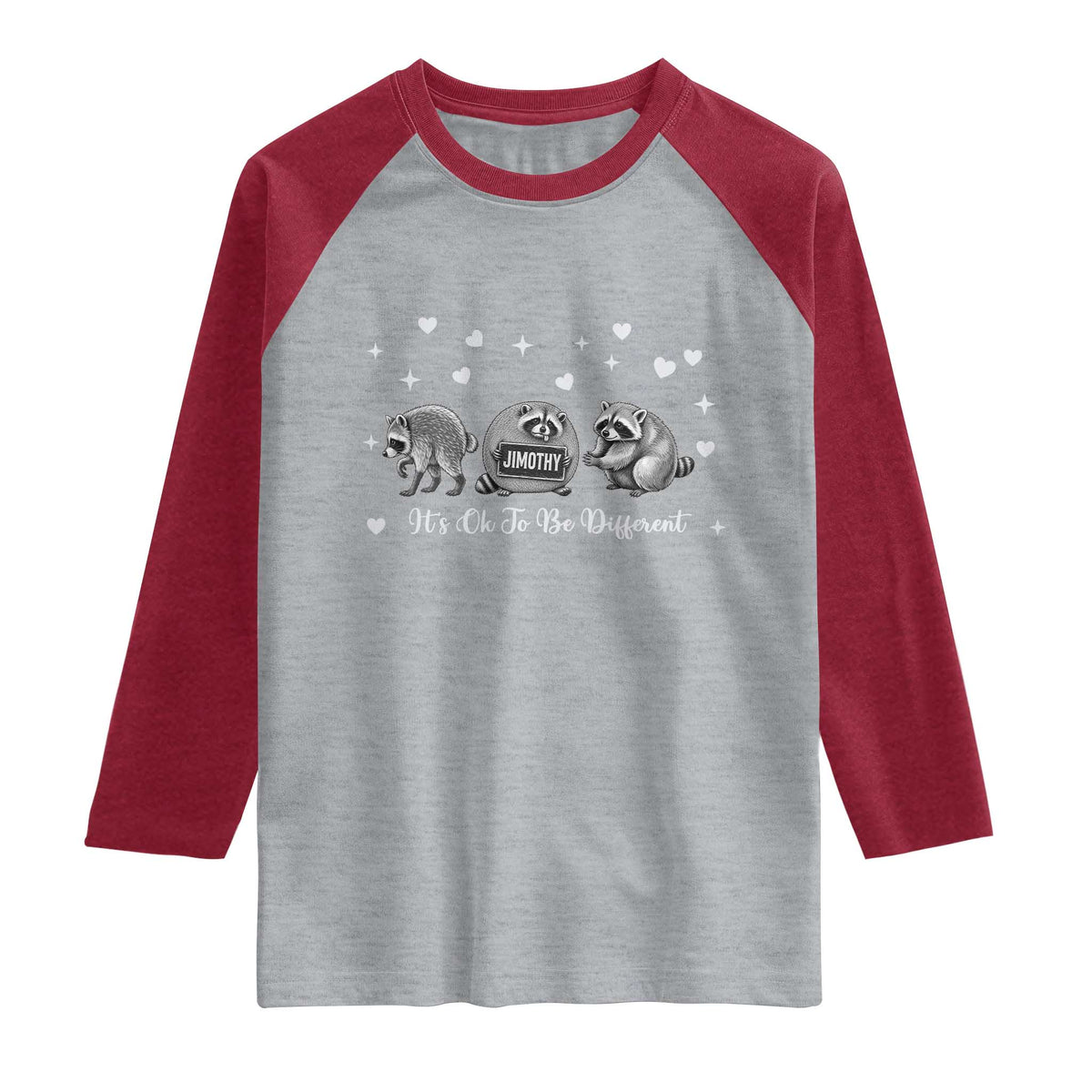 Its Ok To Be Different Jimothy Raccoon Raglan Shirt Cute Trash Panda Viral Animal Lover Gift