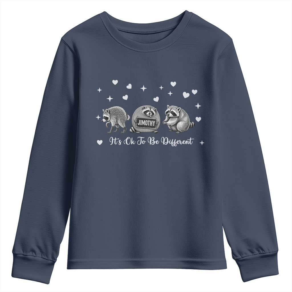 Its Ok To Be Different Jimothy Raccoon Youth Sweatshirt Cute Trash Panda Viral Animal Lover Gift