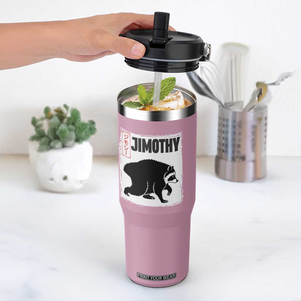 Jimothy The Raccoon Flip Straw Tumbler Japanese Style Trash Panda Graphic