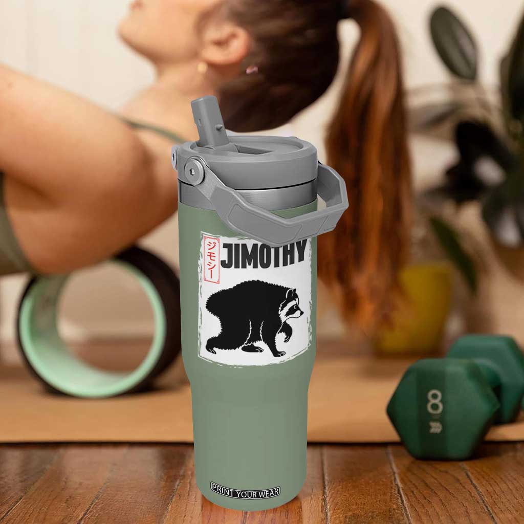 Jimothy The Raccoon Flip Straw Tumbler Japanese Style Trash Panda Graphic