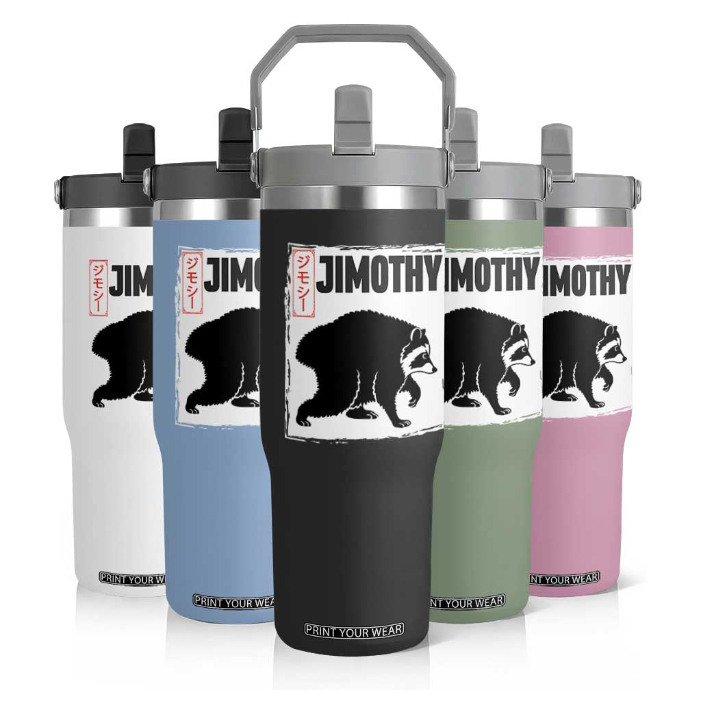Jimothy The Raccoon Flip Straw Tumbler Japanese Style Trash Panda Graphic