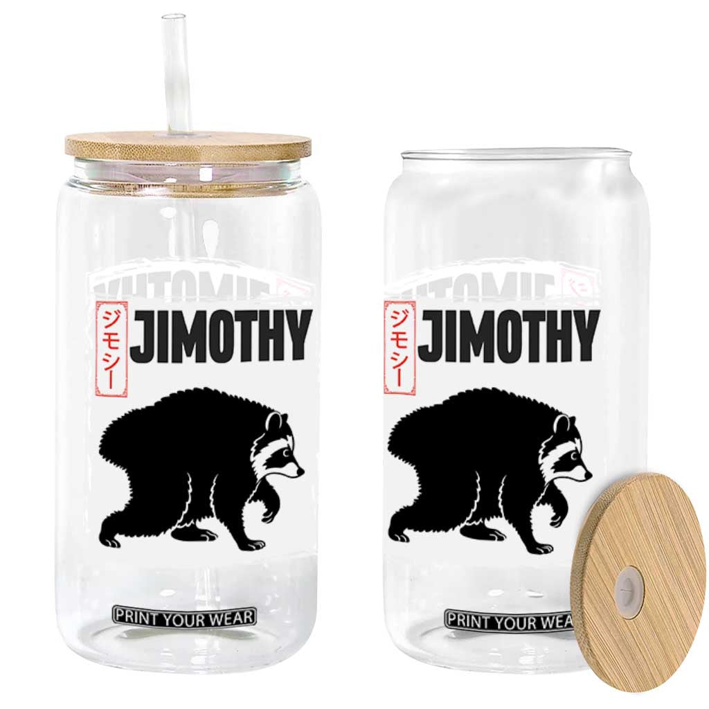 Jimothy The Raccoon Glass Can Japanese Style Trash Panda Graphic