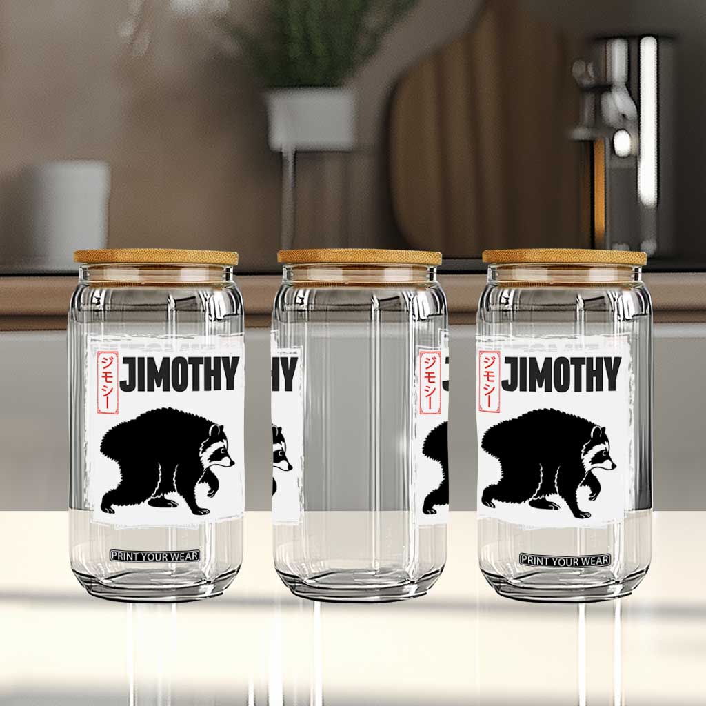 Jimothy The Raccoon Glass Can Japanese Style Trash Panda Graphic