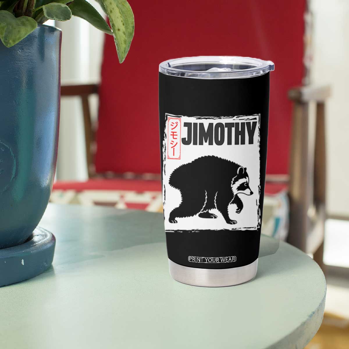 Jimothy The Raccoon Tumbler Cup Japanese Style Trash Panda Graphic