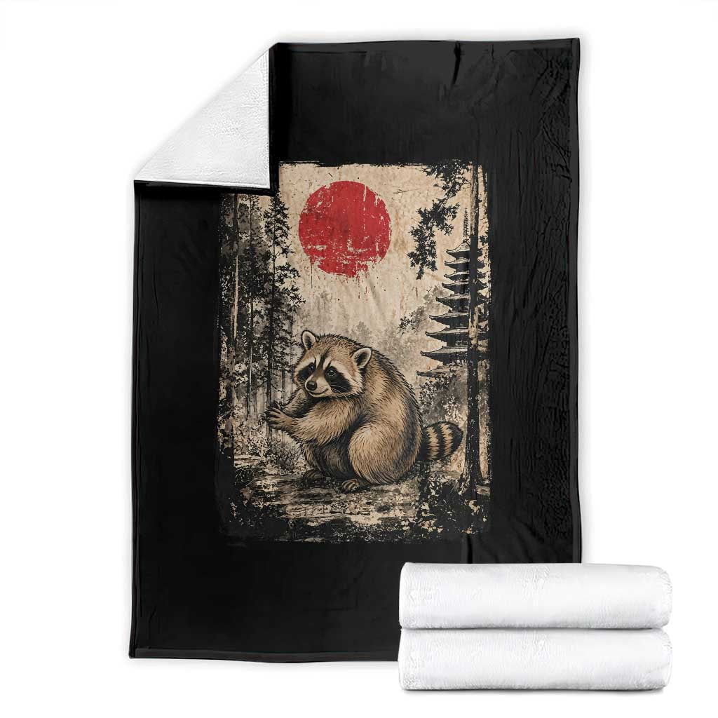 Vintage Japanese Ukiyoe Raccoon Throw Blanket Seattle Short Spine Trash Panda TS12 Black Print Your Wear