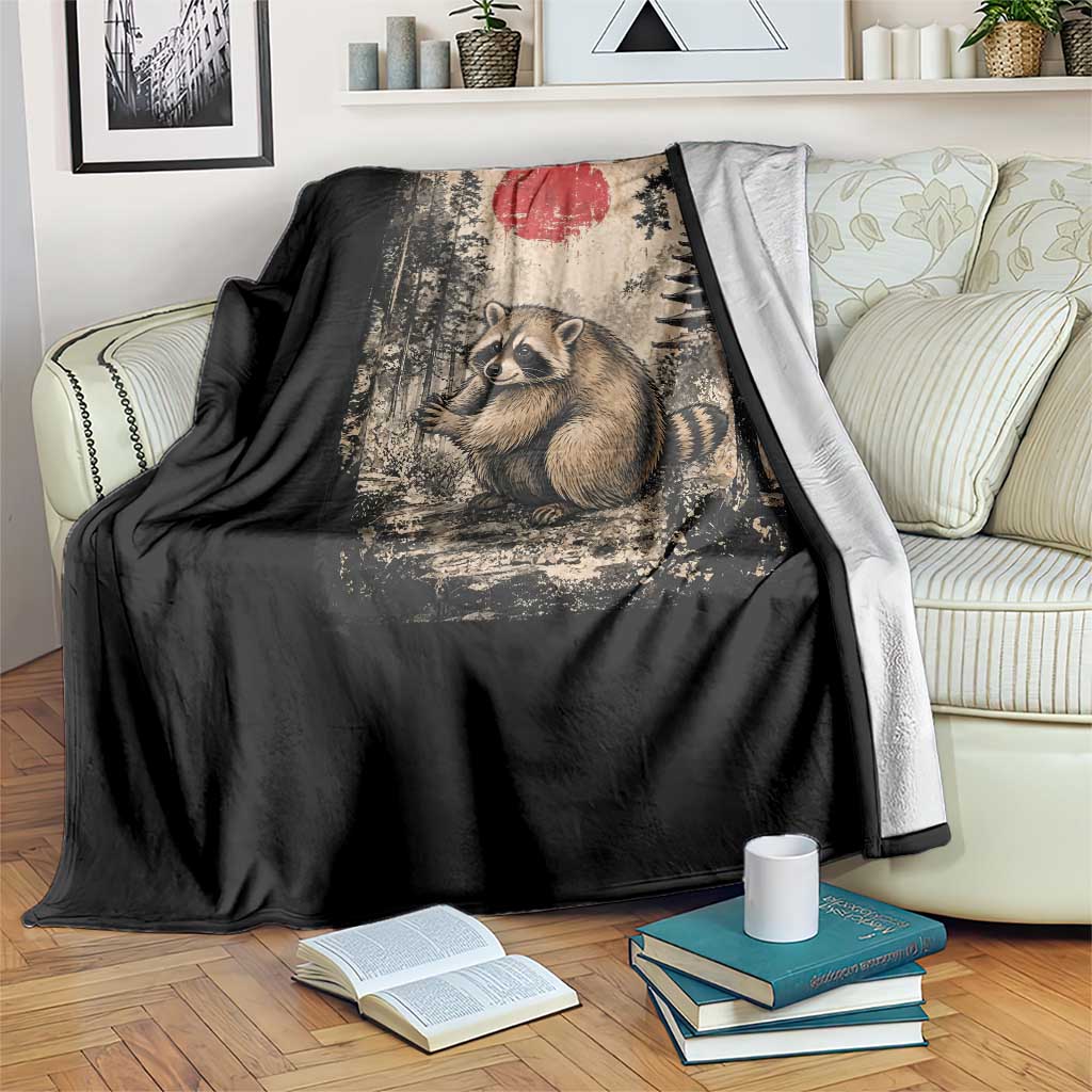 Vintage Japanese Ukiyoe Raccoon Throw Blanket Seattle Short Spine Trash Panda