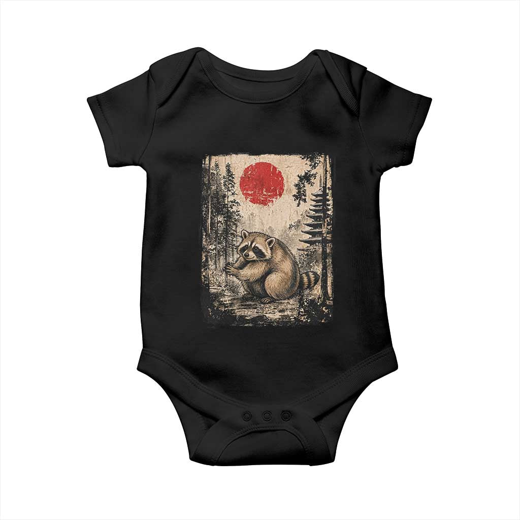 Vintage Japanese Ukiyoe Raccoon Baby Onesie Seattle Short Spine Trash Panda TS12 Black Print Your Wear