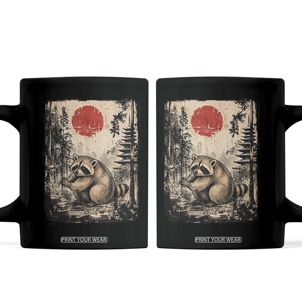Vintage Japanese Ukiyoe Raccoon Coffee Mug Seattle Short Spine Trash Panda