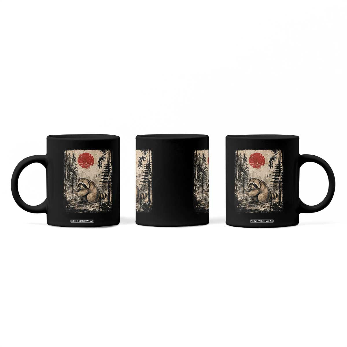 Vintage Japanese Ukiyoe Raccoon Coffee Mug Seattle Short Spine Trash Panda
