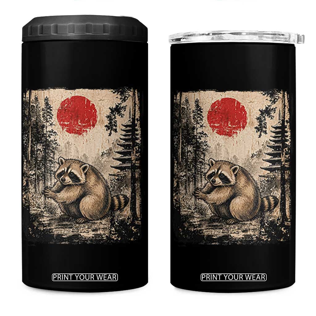 Vintage Japanese Ukiyoe Raccoon 4 in 1 Can Cooler Tumbler Seattle Short Spine Trash Panda TS12 One Size: 16 oz Black Print Your Wear