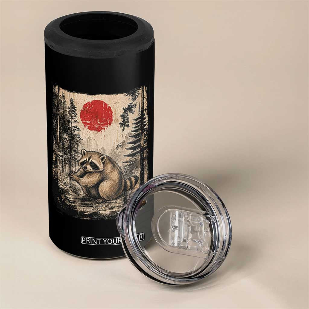Vintage Japanese Ukiyoe Raccoon 4 in 1 Can Cooler Tumbler Seattle Short Spine Trash Panda