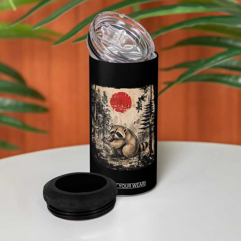 Vintage Japanese Ukiyoe Raccoon 4 in 1 Can Cooler Tumbler Seattle Short Spine Trash Panda