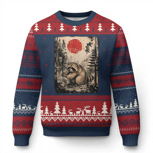 Vintage Japanese Ukiyoe Raccoon Ugly Christmas Sweater Seattle Short Spine Trash Panda