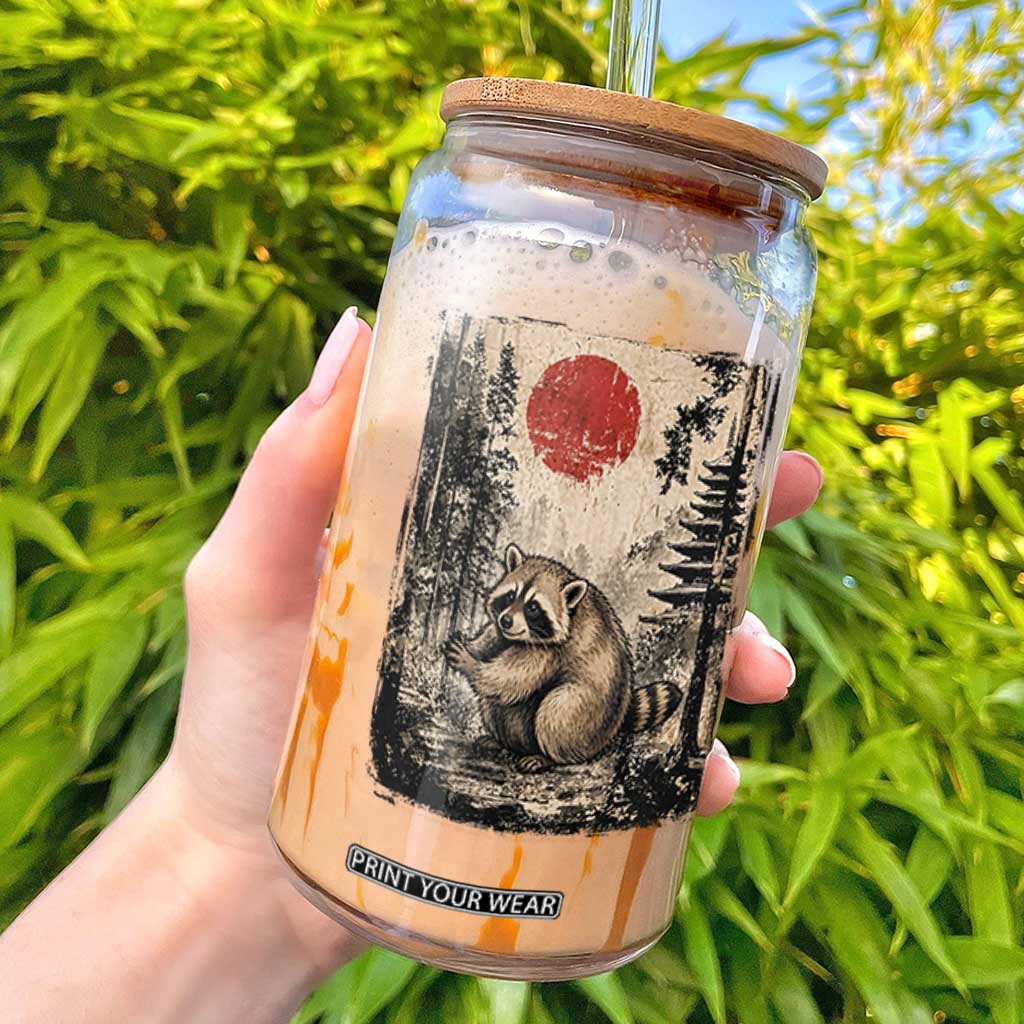 Vintage Japanese Ukiyoe Raccoon Glass Can Seattle Short Spine Trash Panda TS12 Black Print Your Wear