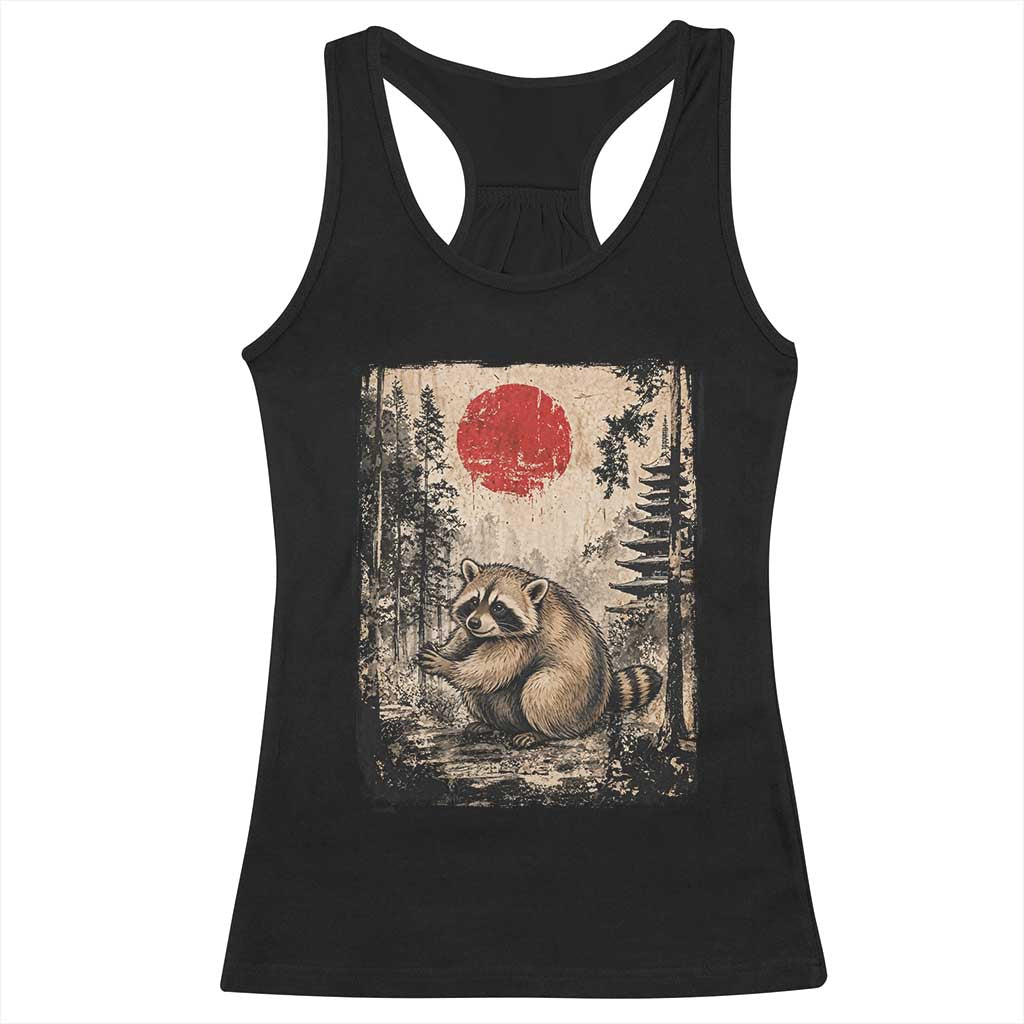 Vintage Japanese Ukiyoe Raccoon Racerback Tank Top Seattle Short Spine Trash Panda TS12 Black Print Your Wear