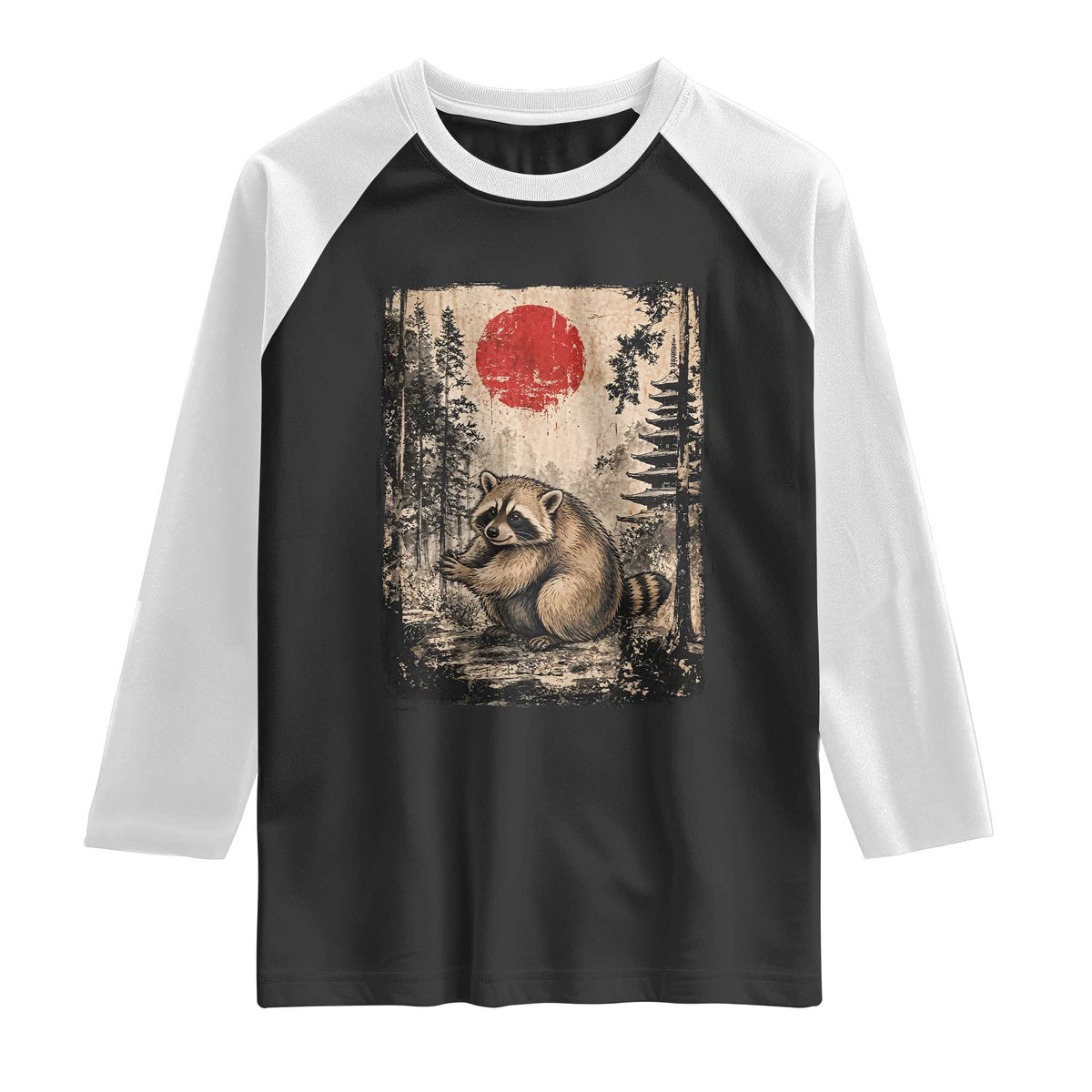 Vintage Japanese Ukiyoe Raccoon Raglan Shirt Seattle Short Spine Trash Panda