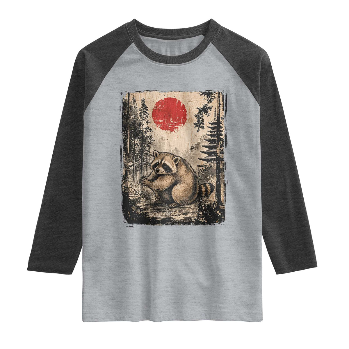 Vintage Japanese Ukiyoe Raccoon Raglan Shirt Seattle Short Spine Trash Panda
