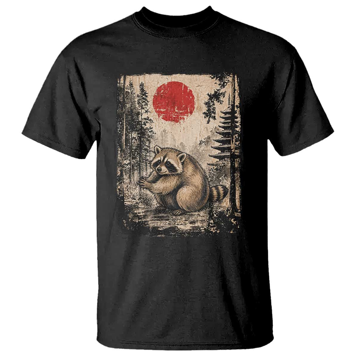Vintage Japanese Ukiyoe Raccoon T Shirt Seattle Short Spine Trash Panda