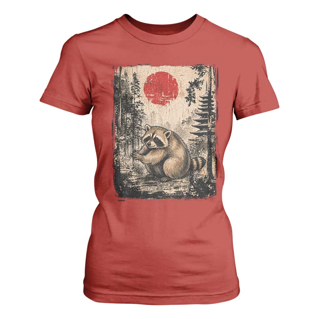 Vintage Japanese Ukiyoe Raccoon T Shirt For Women Seattle Short Spine Trash Panda
