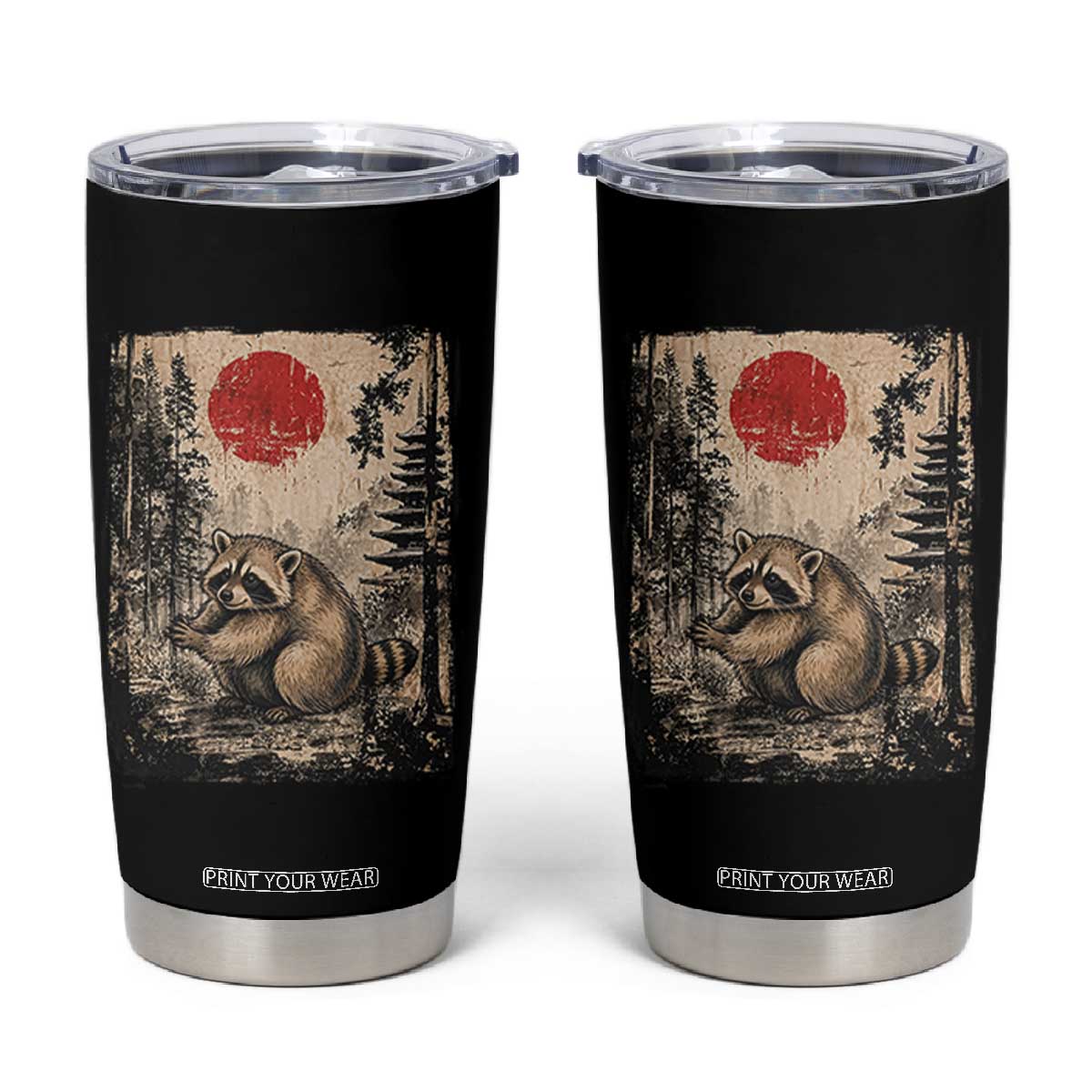 Vintage Japanese Ukiyoe Raccoon Tumbler Cup Seattle Short Spine Trash Panda