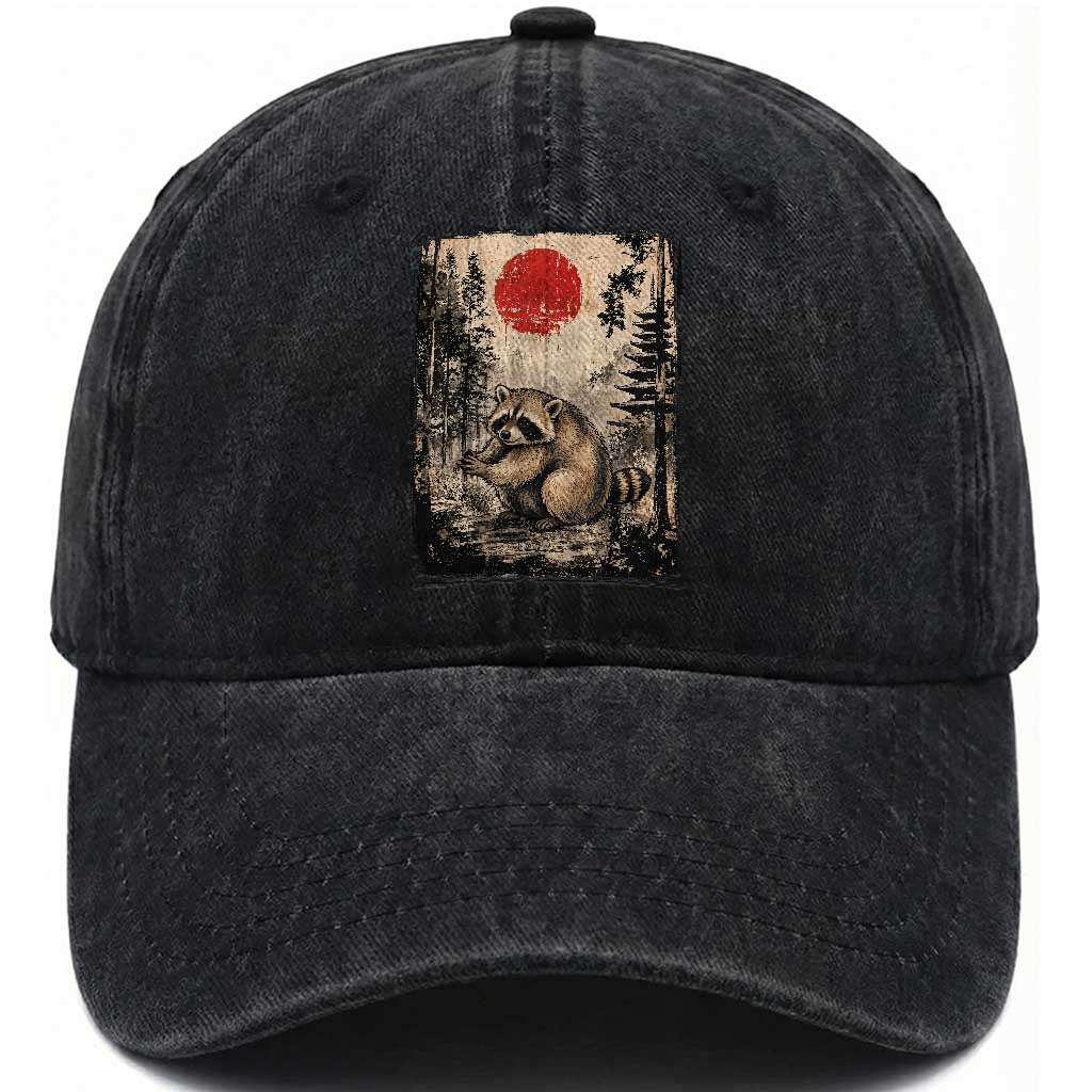 Vintage Japanese Ukiyoe Raccoon Washed Cotton Baseball Cap Seattle Short Spine Trash Panda TS12 Print Your Wear