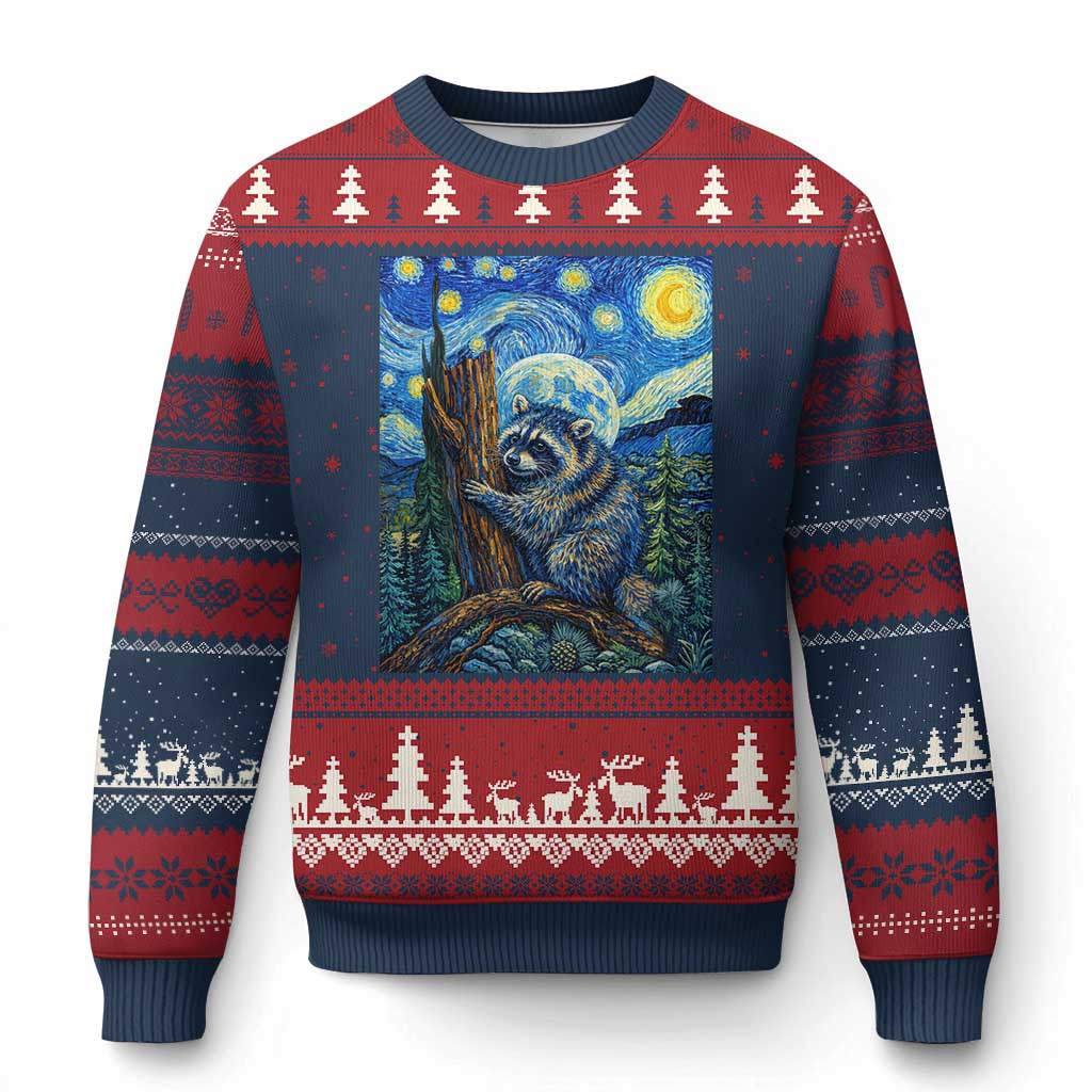 Seattle Trash Panda Starry Night Graphic Ugly Christmas Sweater Funny Short King Raccoon TS12 Navy Red Print Your Wear
