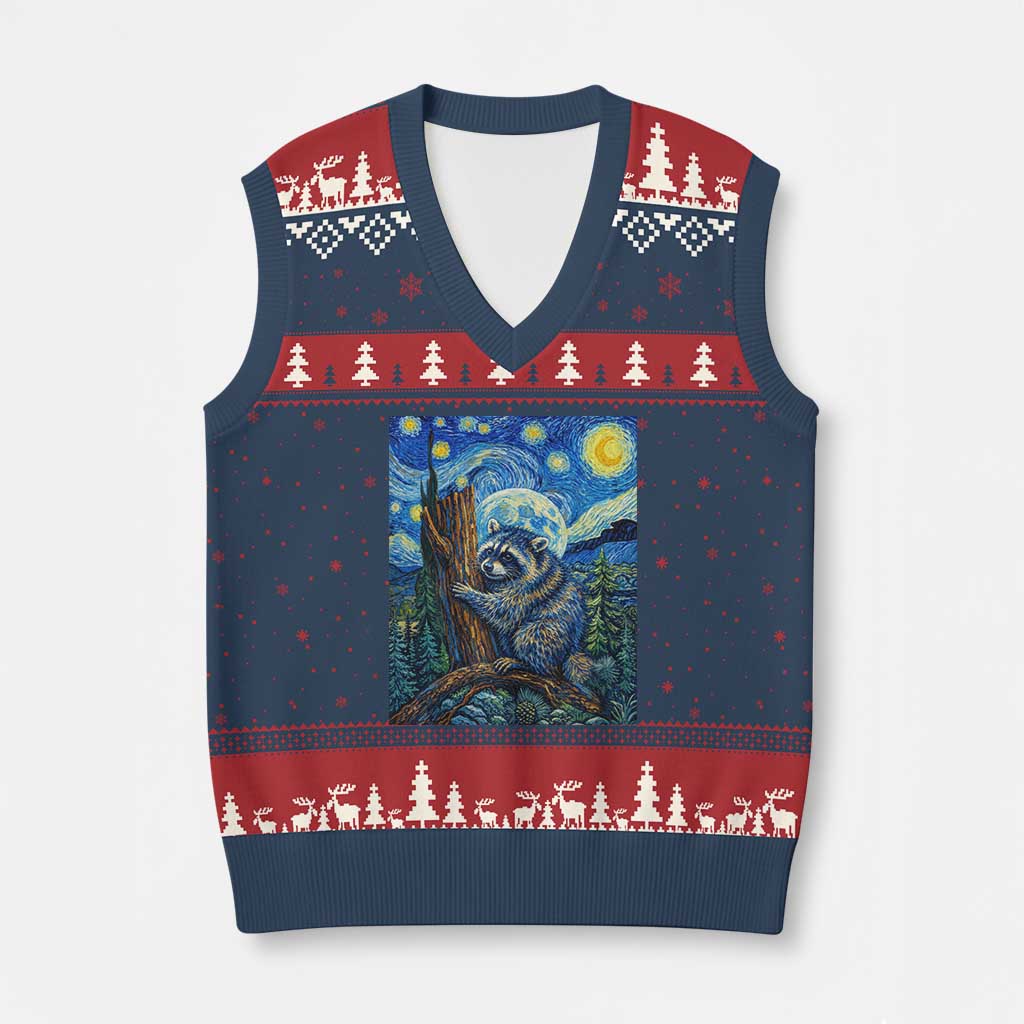 Seattle Trash Panda Starry Night Graphic V-Neck Knit Sweater Vest Funny Short King Raccoon TS12 Navy Red Print Your Wear
