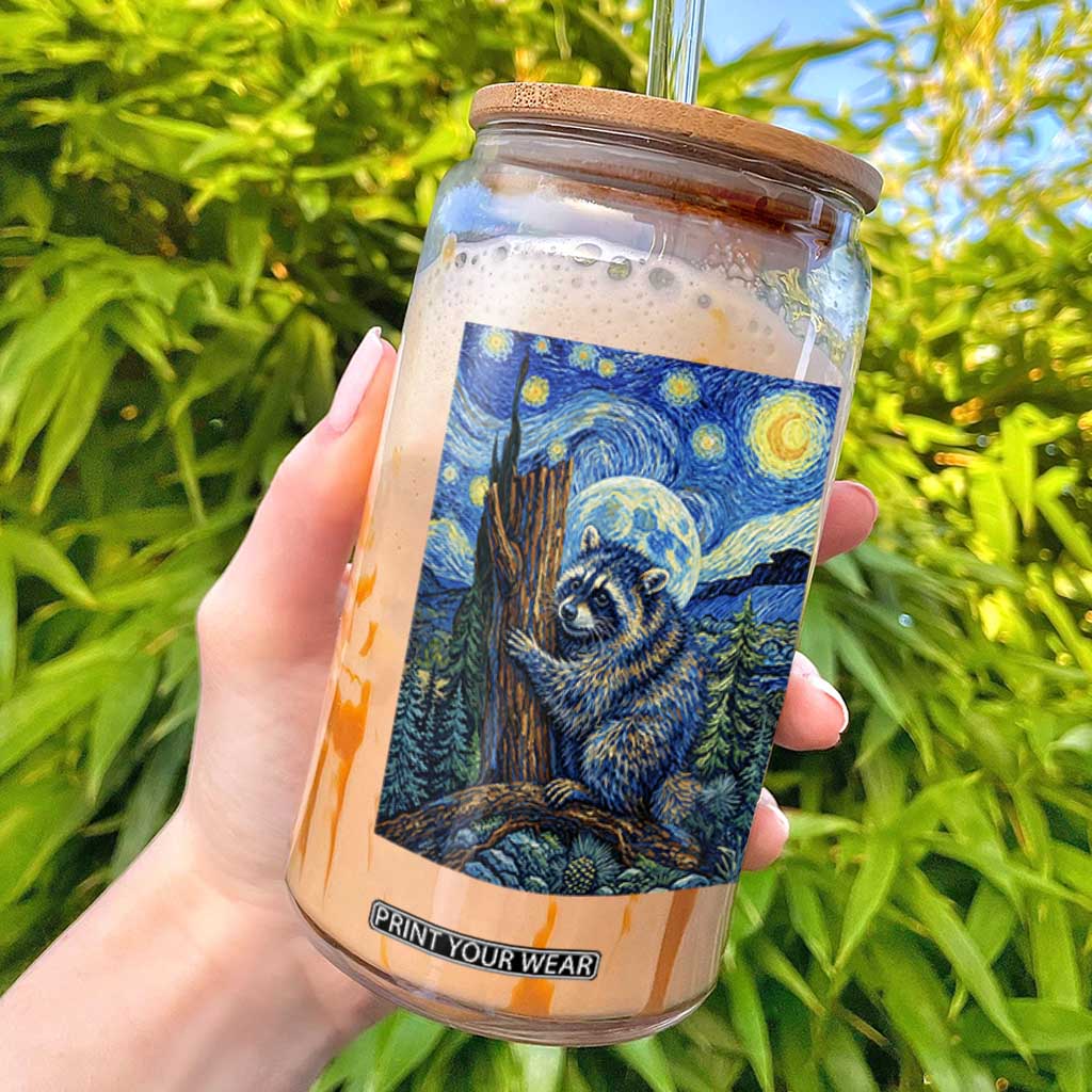 Seattle Trash Panda Starry Night Graphic Glass Can Funny Short King Raccoon TS12 Black Print Your Wear