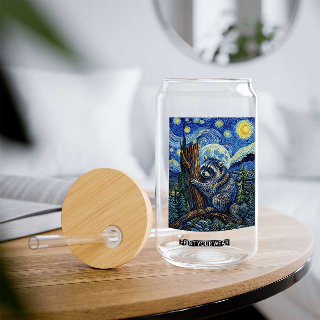 Seattle Trash Panda Starry Night Graphic Glass Can Funny Short King Raccoon