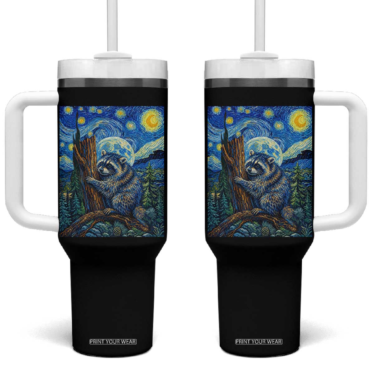 Seattle Trash Panda Starry Night Graphic Tumbler With Handle Funny Short King Raccoon TS12 One Size: 40 oz Black Print Your Wear