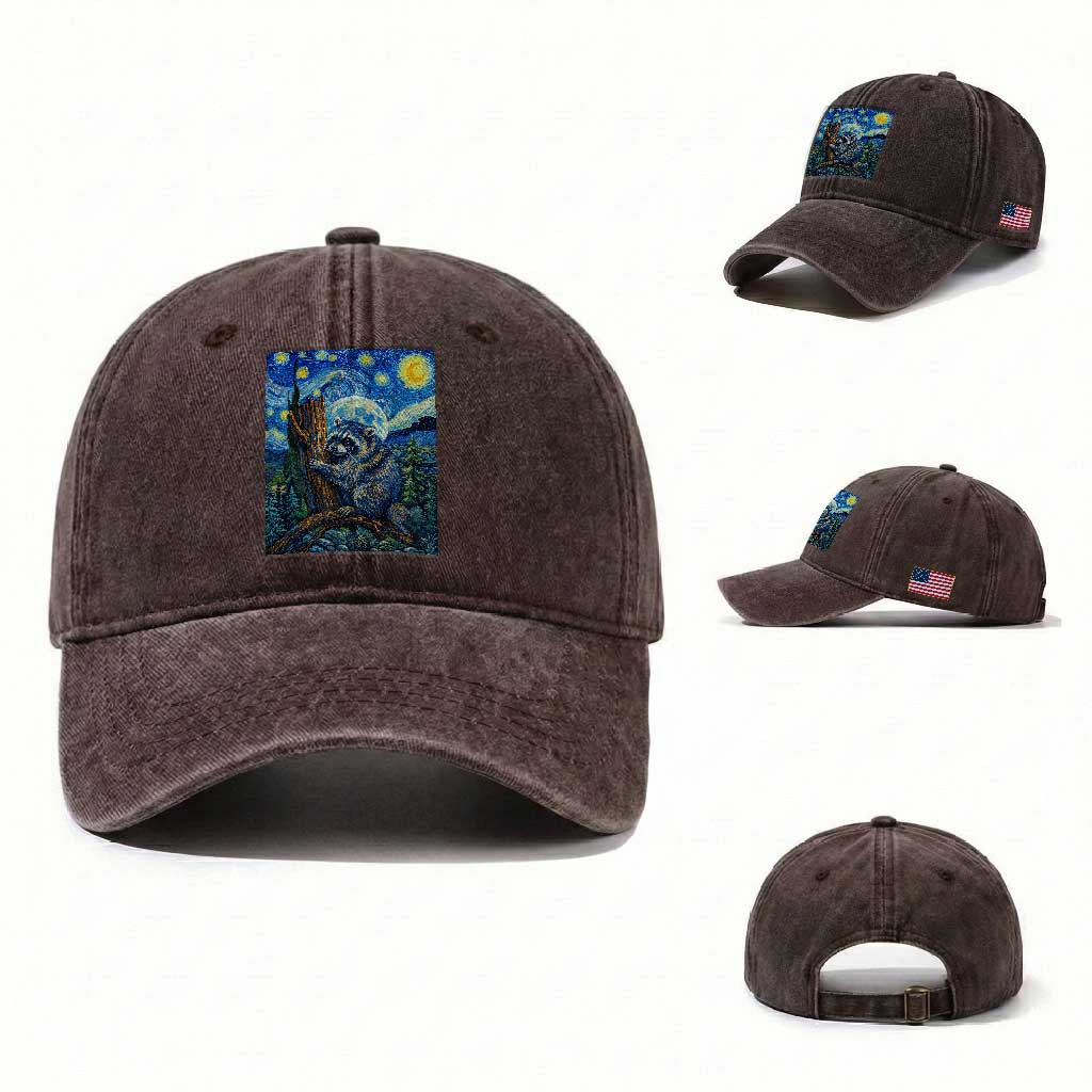 Seattle Trash Panda Starry Night Graphic Washed Cotton Baseball Cap Funny Short King Raccoon