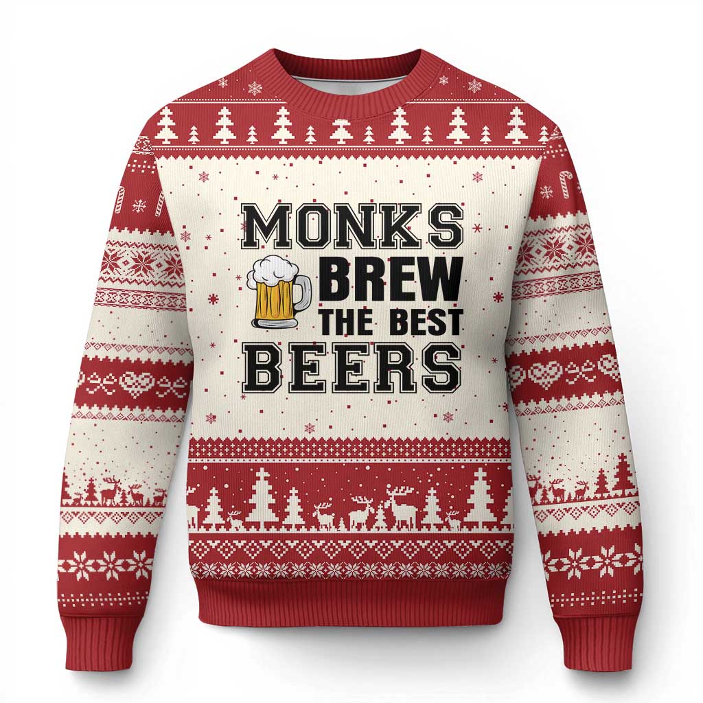 Monks Brew The Best Beers Ugly Christmas Sweater Funny Craft Beer Brewer TS12 Beige Red Print Your Wear