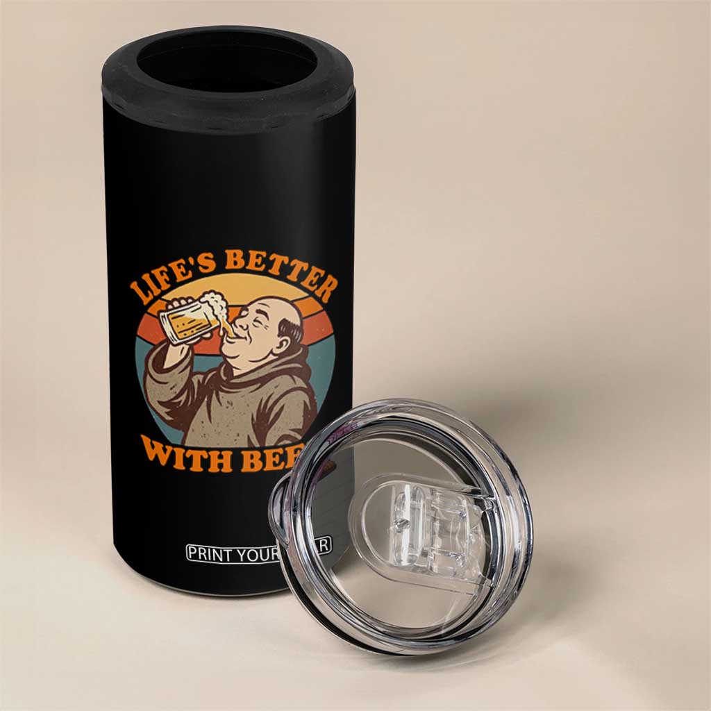 Funny Craft Beer Drinker Monks 4 in 1 Can Cooler Tumbler Lifes Better With Beer