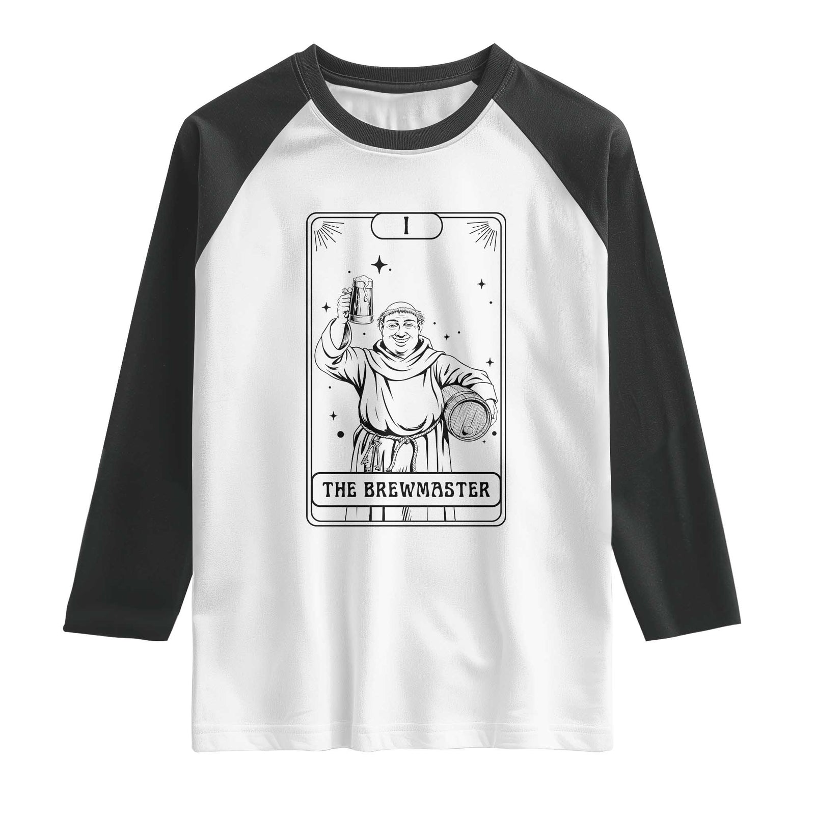 The Brewmaster Tarot Card Raglan Shirt Vintage Craft Beer Monk Brewery Art TS12 White Black Print Your Wear