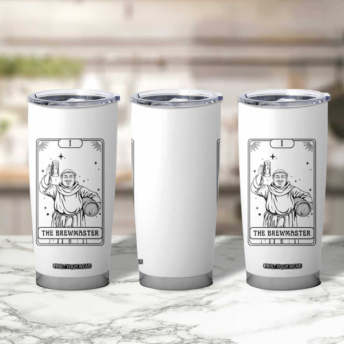 The Brewmaster Tarot Card Tumbler Cup Vintage Craft Beer Monk Brewery Art