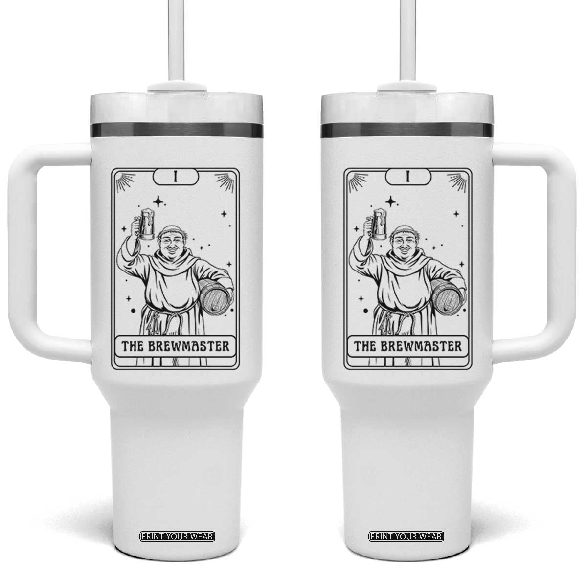 The Brewmaster Tarot Card Tumbler With Handle Vintage Craft Beer Monk Brewery Art TS12 One Size: 40 oz White Print Your Wear
