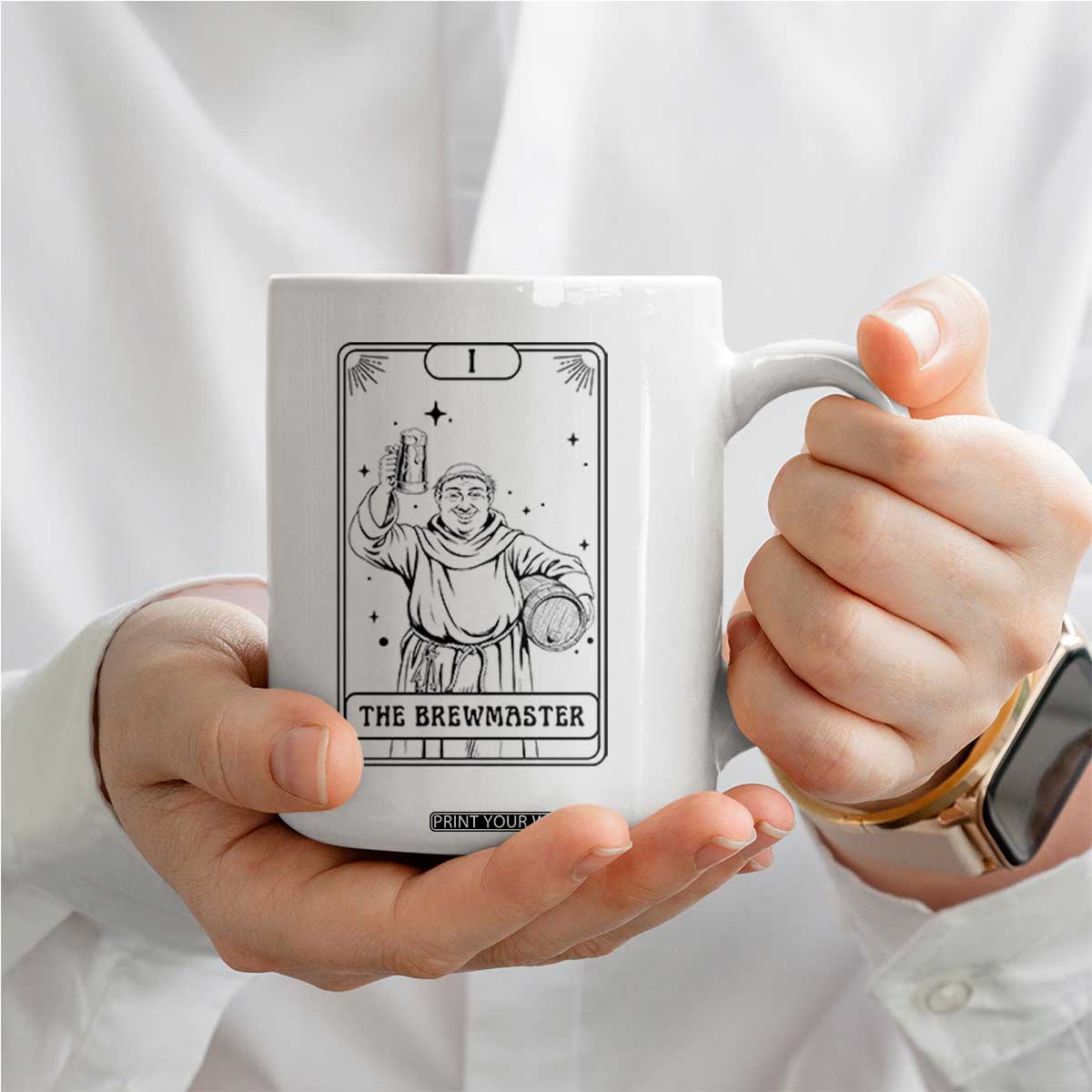 The Brewmaster Tarot Card Coffee Mug Vintage Craft Beer Monk Brewery Art